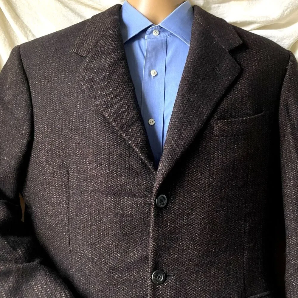 Tom James Vintage Tweed Sport Coat Donegal Wool Executive Col Brown Fleck 40 42